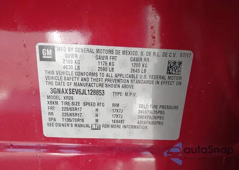 2018 Chevrolet Equinox Lt from USA, damaged, VIN 3GNAXSEV6JL128853